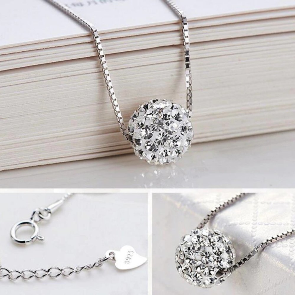 NEW 925 Sterling Silver Diamond Ball Necklace